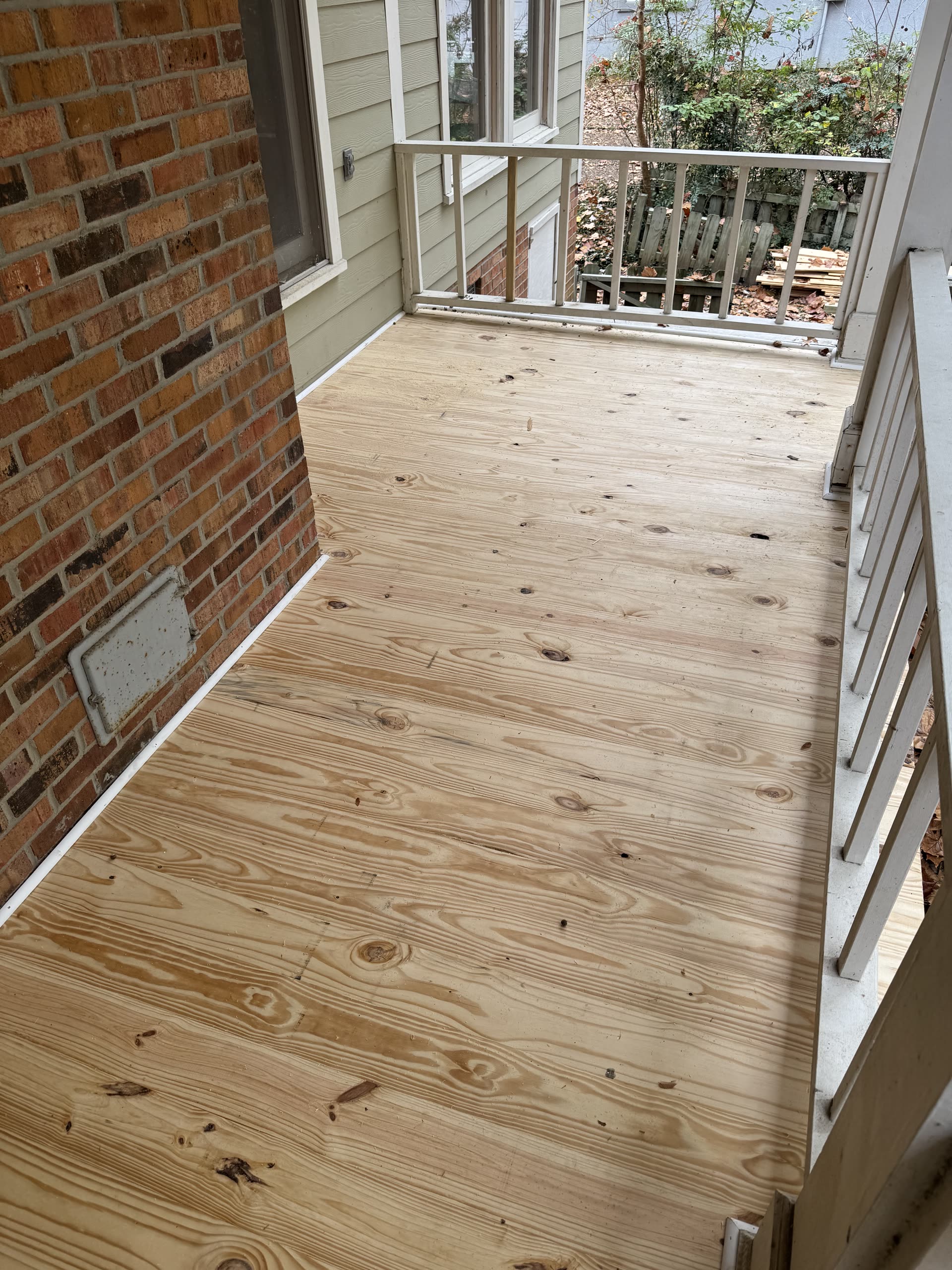 New plywood deck floor after repair in Rankin County, Mississippi