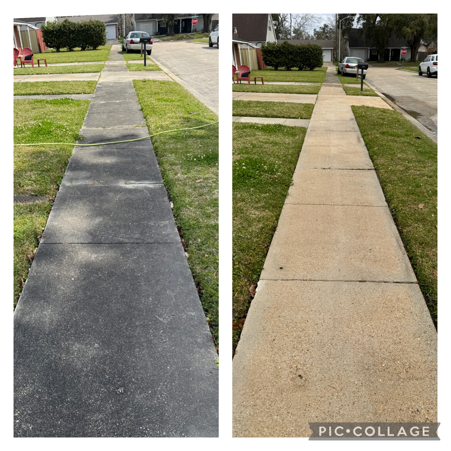 Sidewalk before pressure washing in Flowood, Mississippi