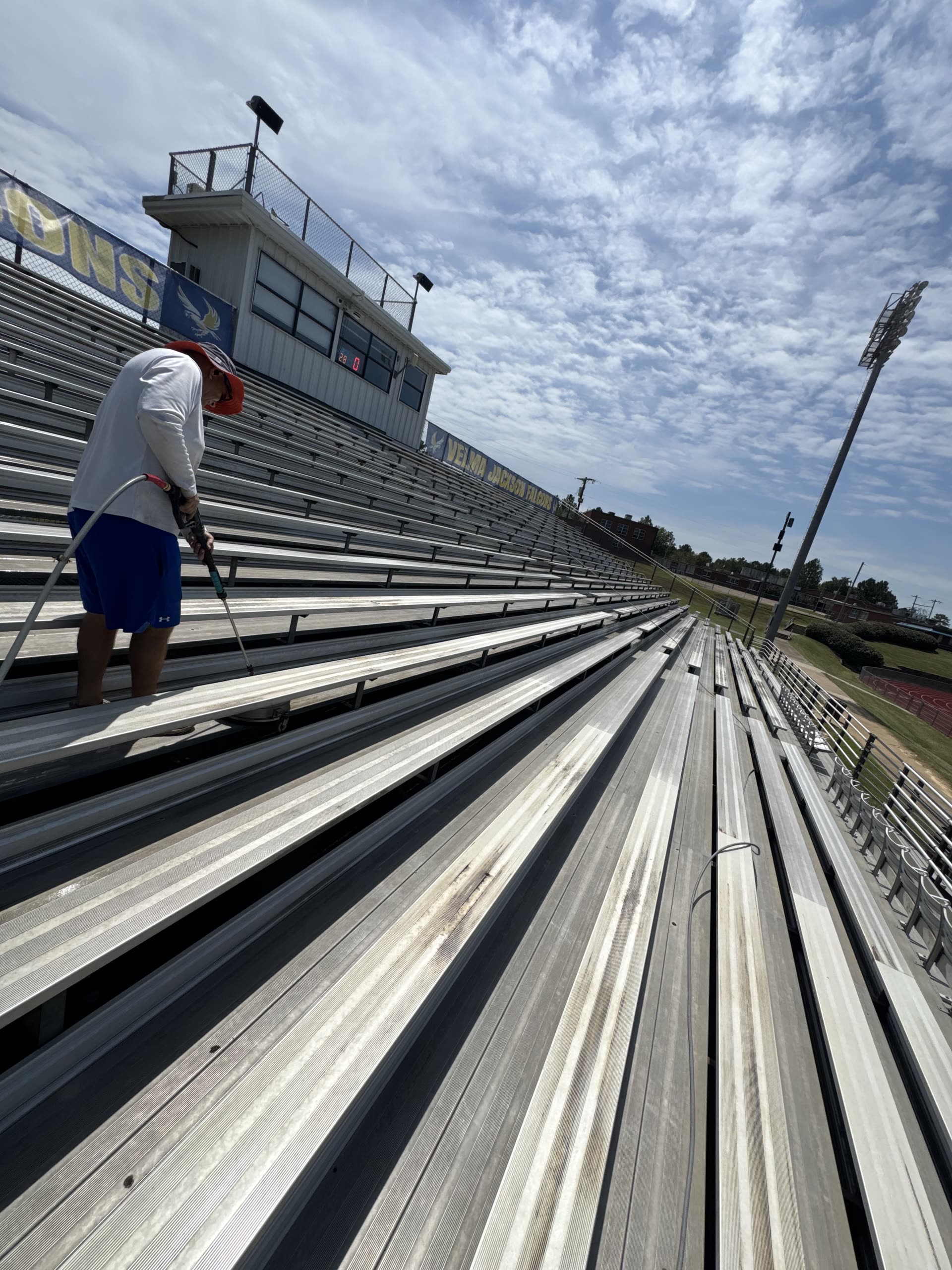 Stadium bleacher pressure washing in Rankin County, Mississippi